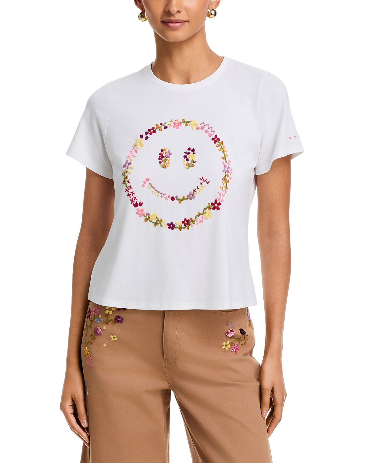 Cinq a Sept Wildflower Embroidery Smiley Shrunken Tee