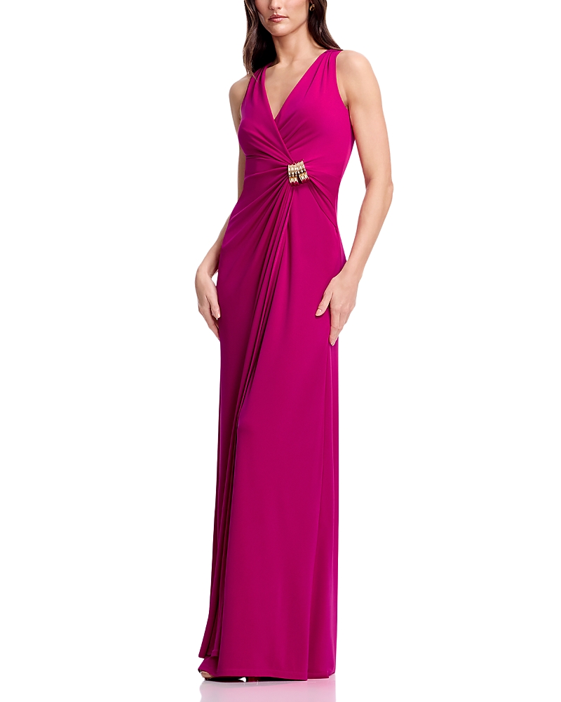 Dress the Population Deb Deep V Pleated Wrap A Line Maxi Dress