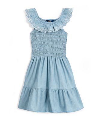 Girls' Blueberry Overlay Indigo Chambray Dress - Big Kid