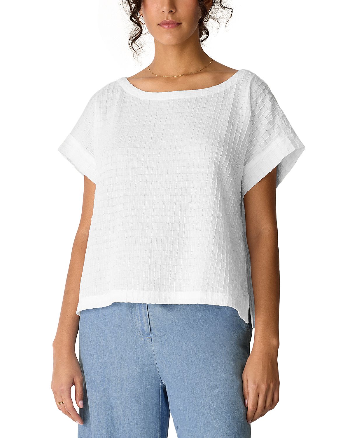 Eileen Fisher Cotton Voilie Box Ballect Neck Top