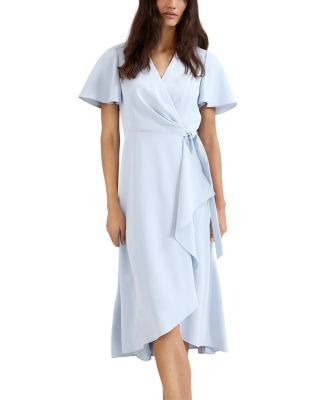 navy blue dress wedding guest Short Sleeve Ruffle Sweetheart A-Line High Stretch Midi Wedding Guest