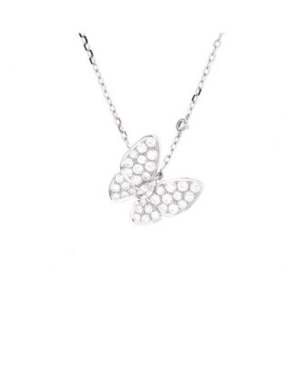  Two Butterfly Pendant Necklace 18K White Gold and Diamonds, 17"
