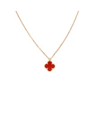  Sweet Alhambra Pendant Necklace 18K Rose Gold and Carnelian, 15.75"