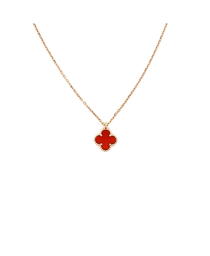 Pre-Owned Van Cleef & Arpels Sweet Alhambra Pendant Necklace 18K Rose Gold and Carnelian, 15.75