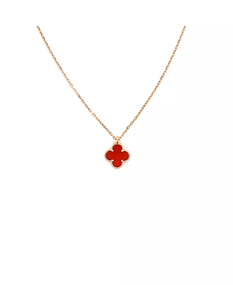 Pre-Owned Van Cleef & Arpels Sweet Alhambra Pendant Necklace 18K Rose Gold and Carnelian, 15.75