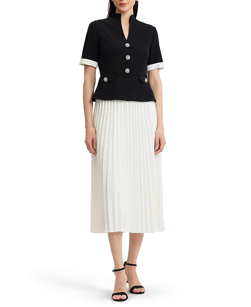 Ming Wang Noelle Pleated Crepe Maxi Dress