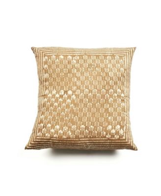 Oasis Hand Crafted Wax Block Print Mulberry Silk Pillow with Insert, 20" x 20"