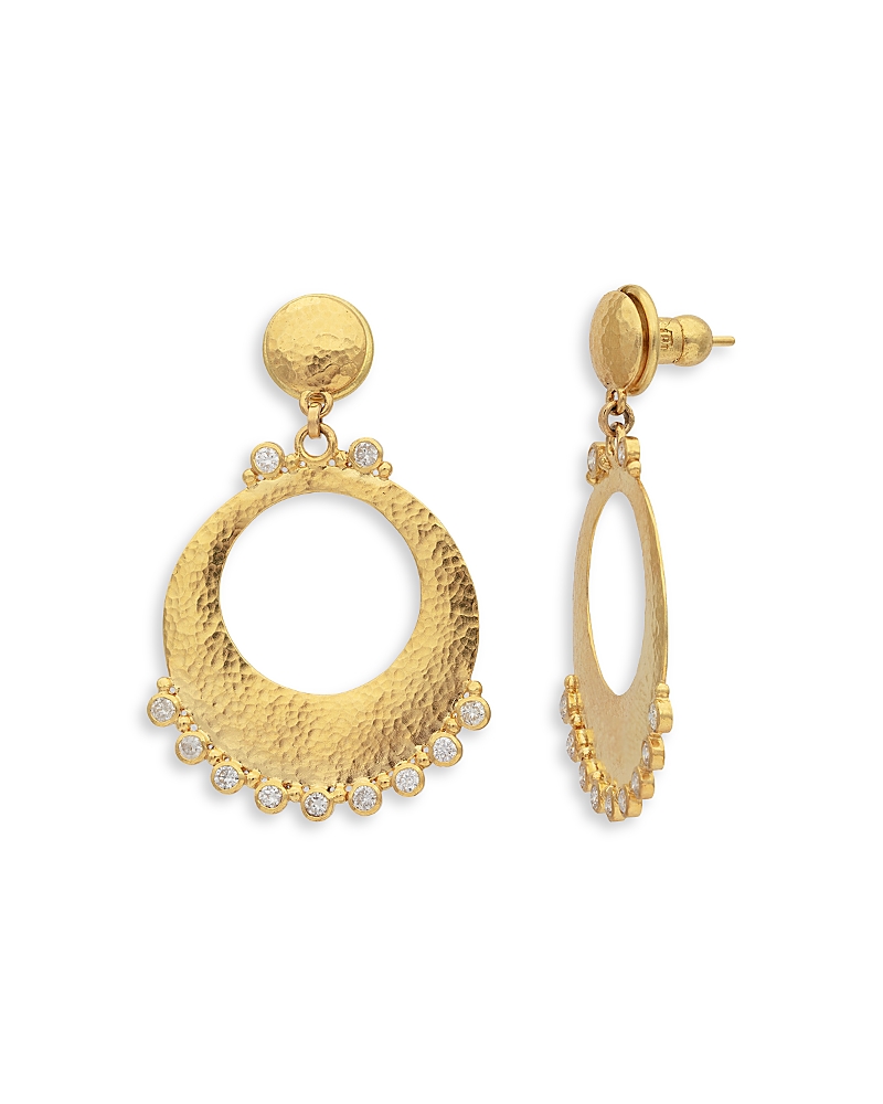 Gurhan 18K, 22K & 24K Yellow Gold Lush Diamond Open Oval Drop Earrings, 0.81 tcw