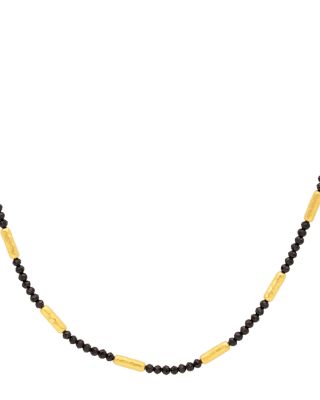 18K & 24K Yellow Gold Vertigo Black Spinel & Hammered Bead Collar Necklace, 18.5"