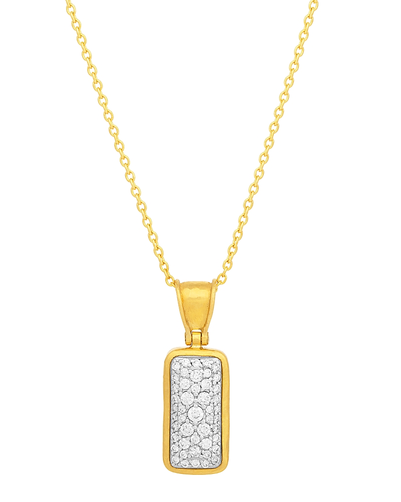 Gurhan 18K White Gold; 18K & 24K Yellow Gold Pointelle Diamond Cluster Rectangle Pendant Necklace, 0.9 tcw