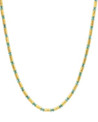 18K & 24K Yellow Gold Vertigo Emerald & Diamond Accent Tube Bead Collar Necklace, 16"