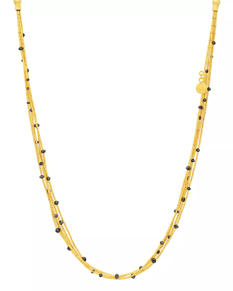 Gurhan 18K & 24K Yellow Gold Rain Black Diamond Five Strand Collar Necklace, 6.25 tcw