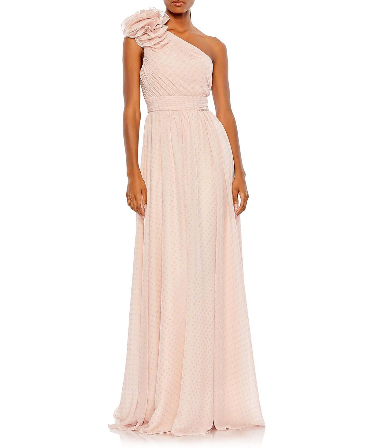 Mac Duggal Polka Dot Ruffled One Shoulder Gown