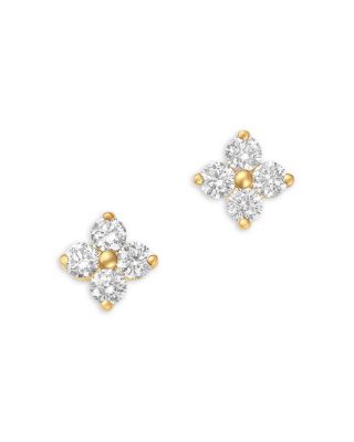 Diamond Clover Stud Earrings in 14K Yellow Gold, 0.50 tcw