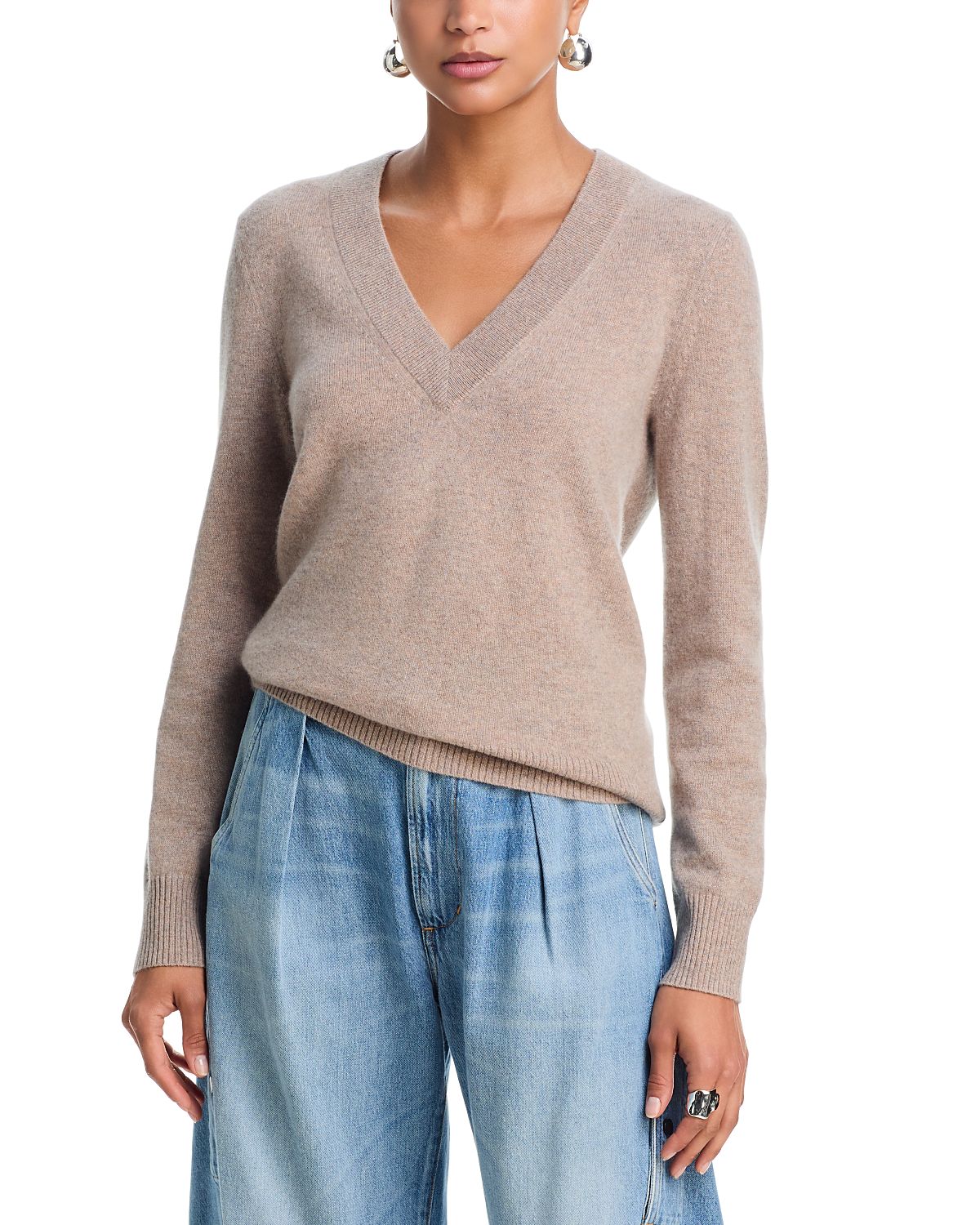 Aqua 100% Cashmere V Neck Sweater - Exclusive