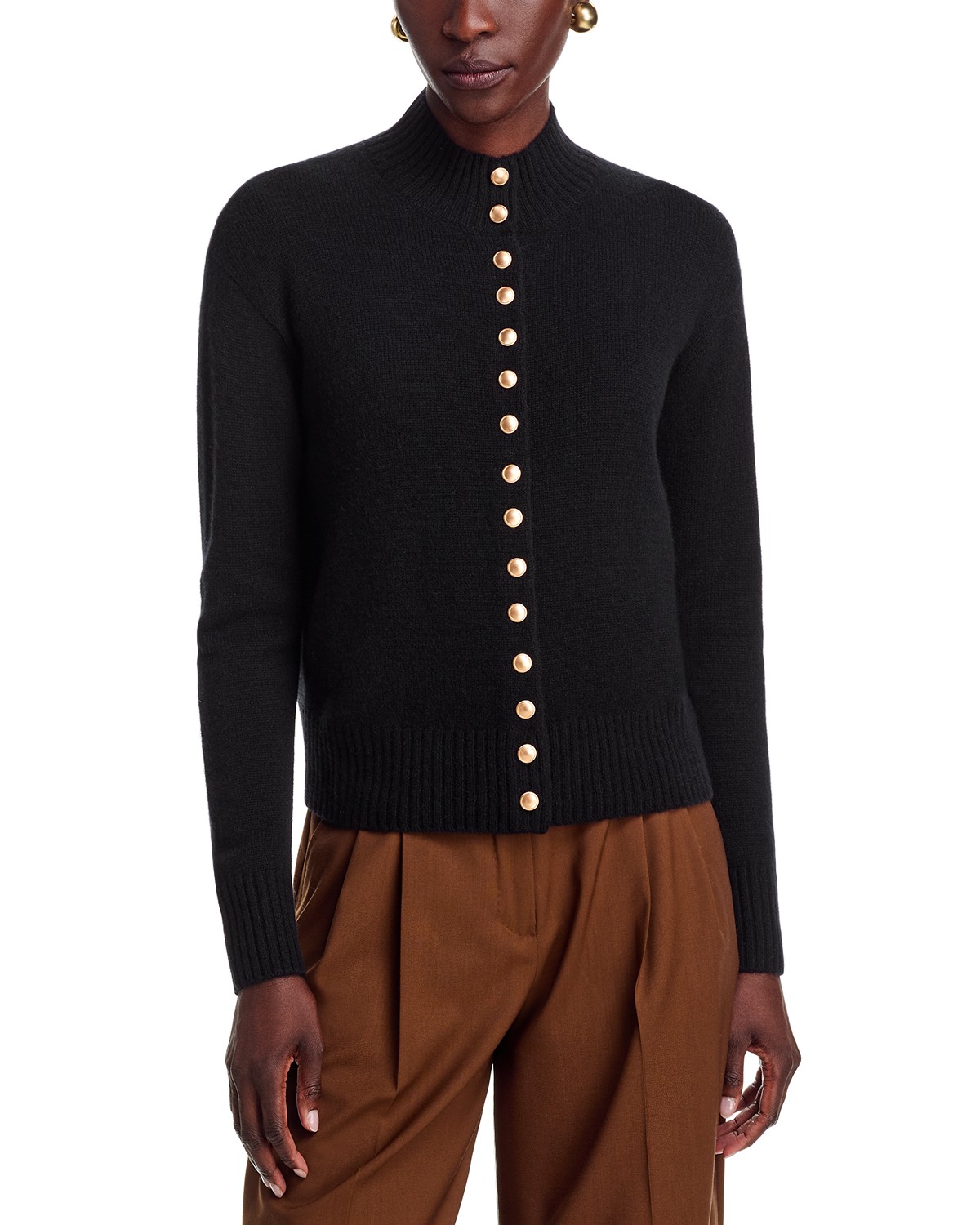 100% Cashmere Mock Neck Cardigan - Exclusive