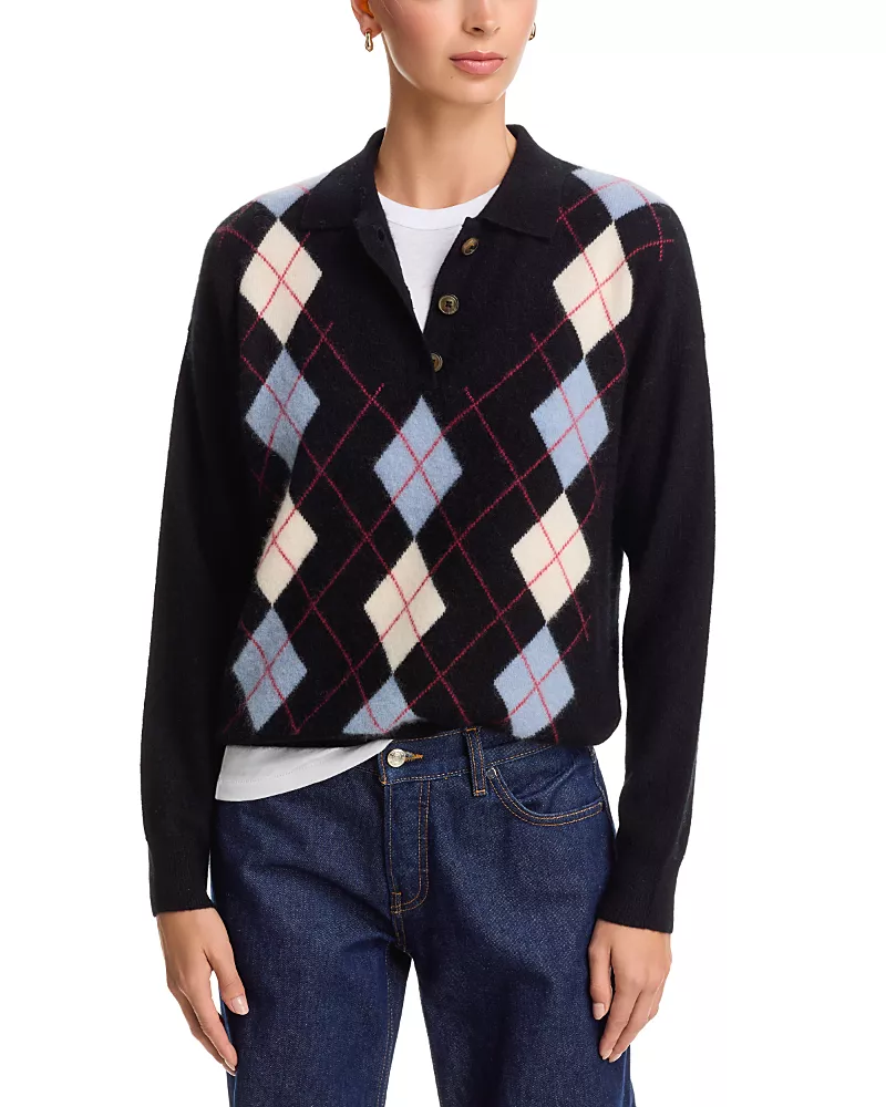 C by Bloomingdale's Cashmere Argyle Polo Cashmere Sweater, Exclusive