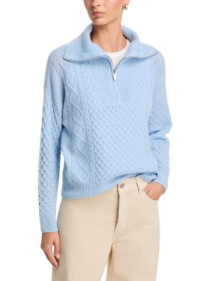 100% Cashmere Quarter Zip Cable Knit Sweater - Exclusive