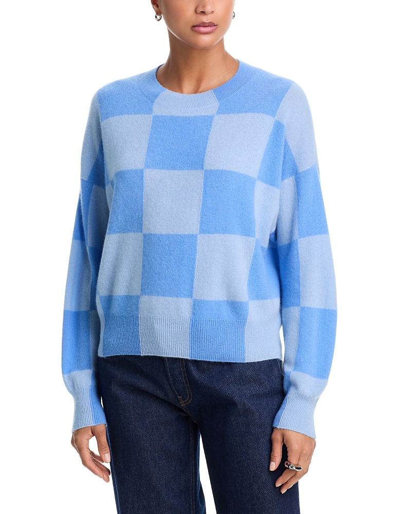 Aqua 100% Cashmere Brushed Cashmere Cropped Check Sweater - Exclusive