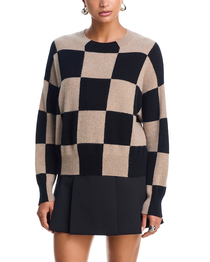 Aqua 100% Cashmere Brushed Cashmere Cropped Check Sweater - Exclusive