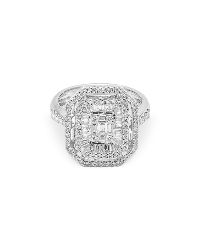 Zydo 18K White Gold Diamond Mosaic Octagonal Ring, 1.2 tcw