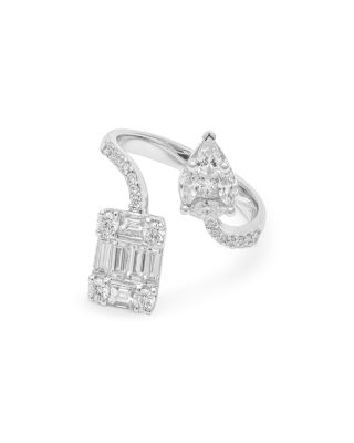 18K White Gold Diamond Mosaic Bypass Ring, 1.54 tcw