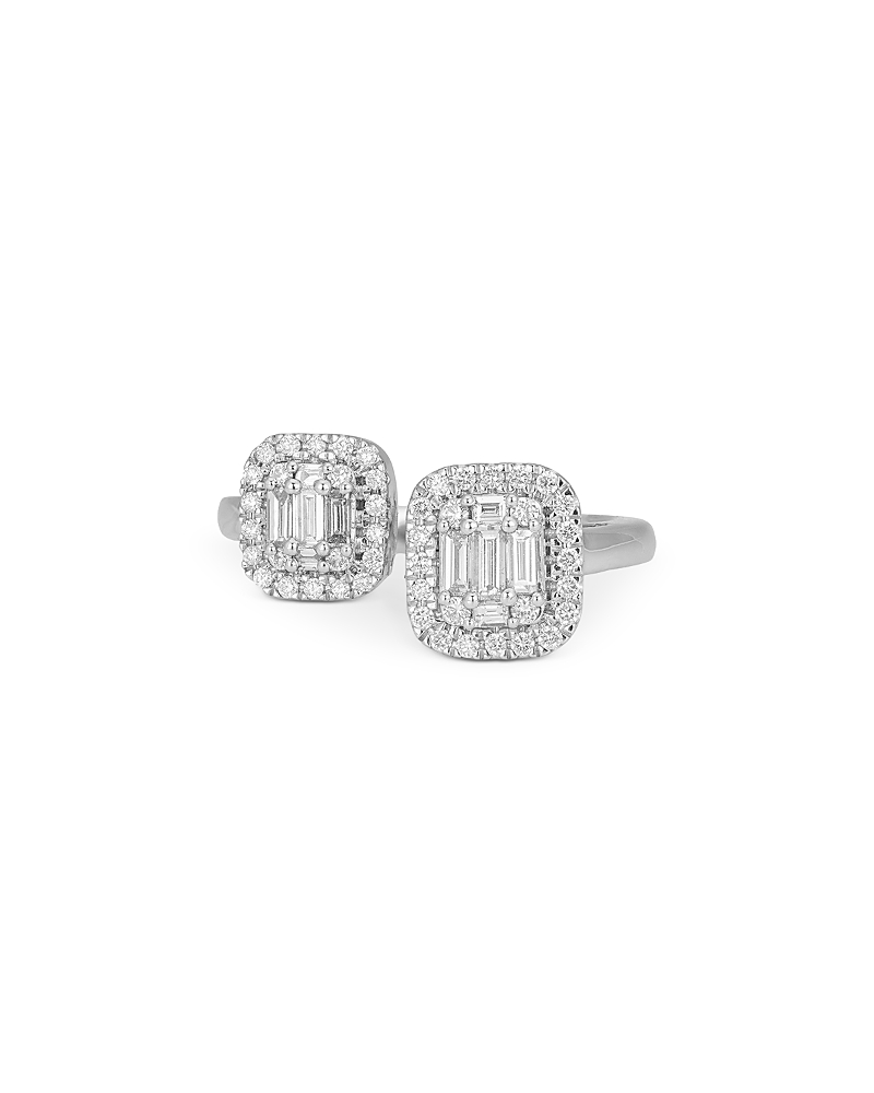 Zydo 18K White Gold Diamond Mosaic Octagonal Halo Open Ring, 0.59 tcw