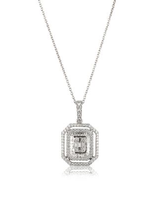 18K White Gold Diamond Octagonal Mosaic Pendant Necklace, 1.08 tcw