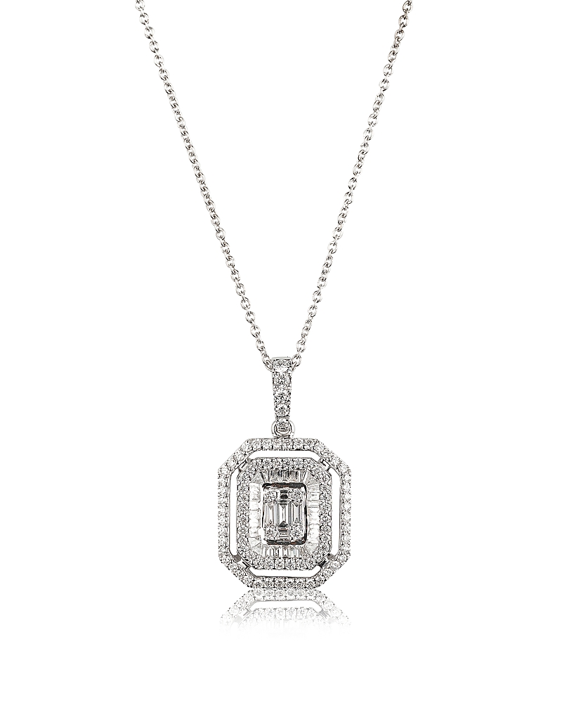 Zydo 18K White Gold Diamond Octagonal Mosaic Pendant Necklace, 1.08 tcw