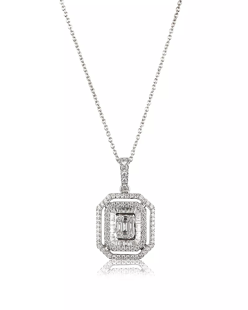 Zydo 18K White Gold Diamond Octagonal Mosaic Pendant Necklace, 1.08 tcw