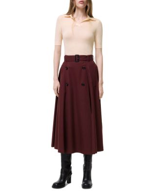 Tropical Gabardine Trench Midi Skirt
