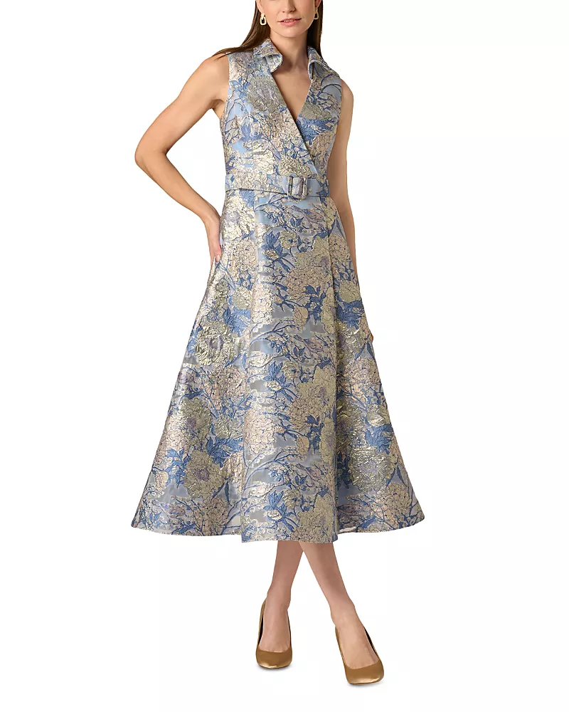 Aidan Mattox Jacquard Midi Shirt Dress