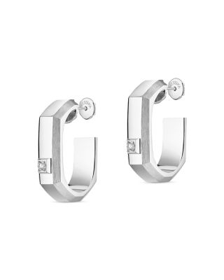 18K Gold Moderniste Medium Single Diamond Hoop Earring, 0.03 tcw