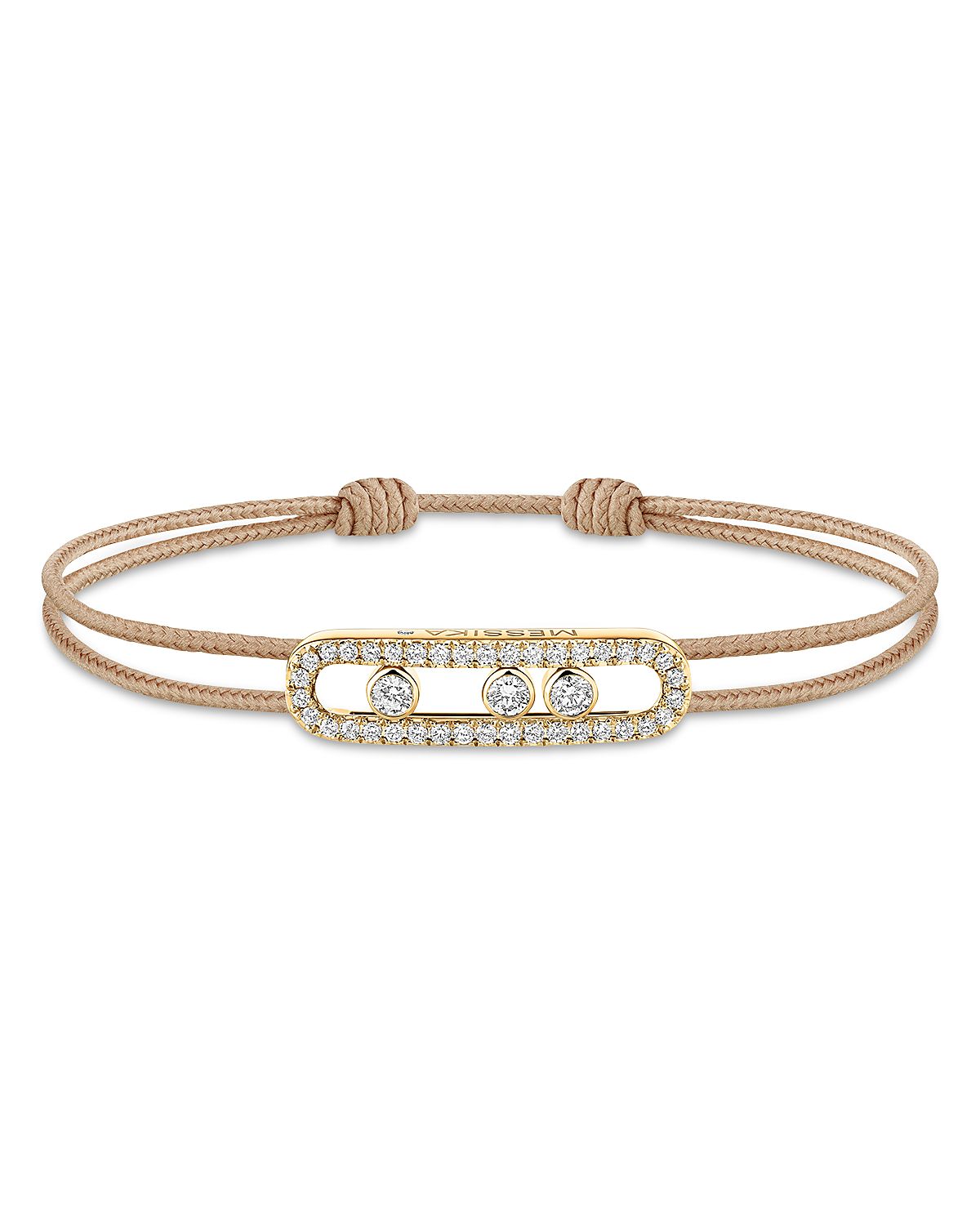Messika 18K Yellow Gold Messika Cares Diamond Tan Cord Slider Bracelet, 0.26 tcw