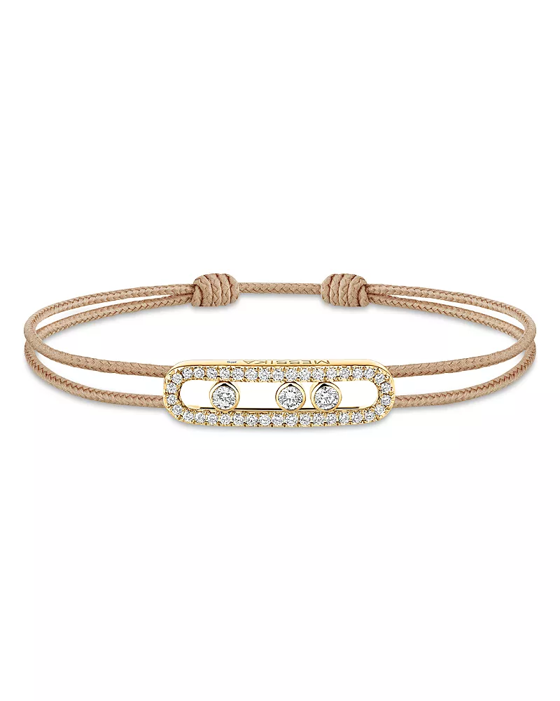Messika 18K Yellow Gold Messika Cares Diamond Tan Cord Slider Bracelet, 0.26 tcw