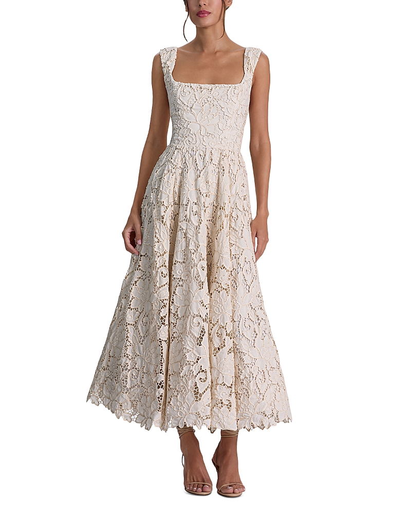Alice and Olivia Esma Square Neck Flared Midi Dress