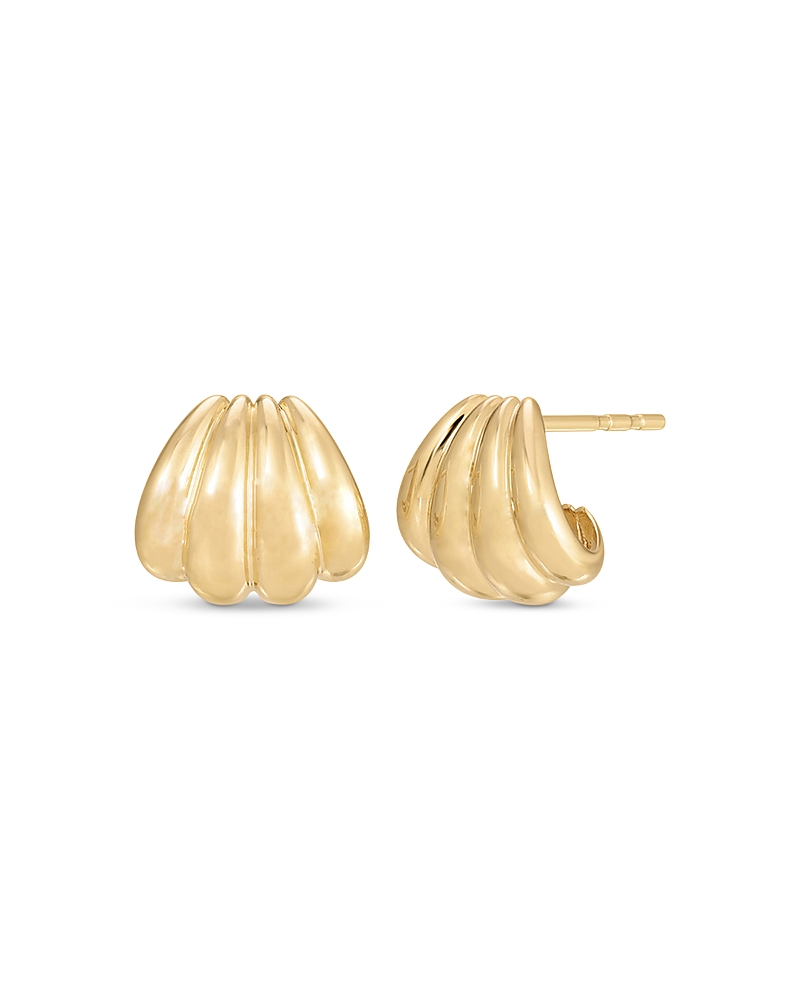 Ef Collection 14K Yellow Gold Shell Inspired Huggie Hoop Earrings