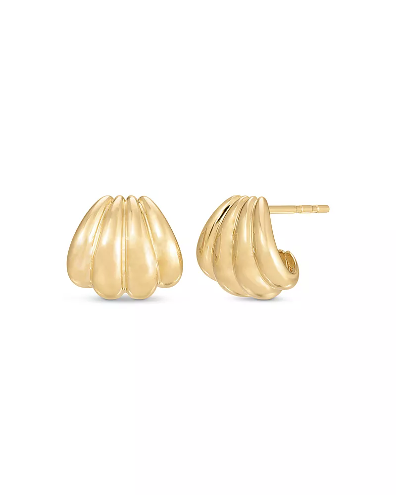 Ef Collection 14K Yellow Gold Shell Inspired Huggie Hoop Earrings