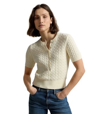 Mini Cable Short Sleeve Henley Sweater