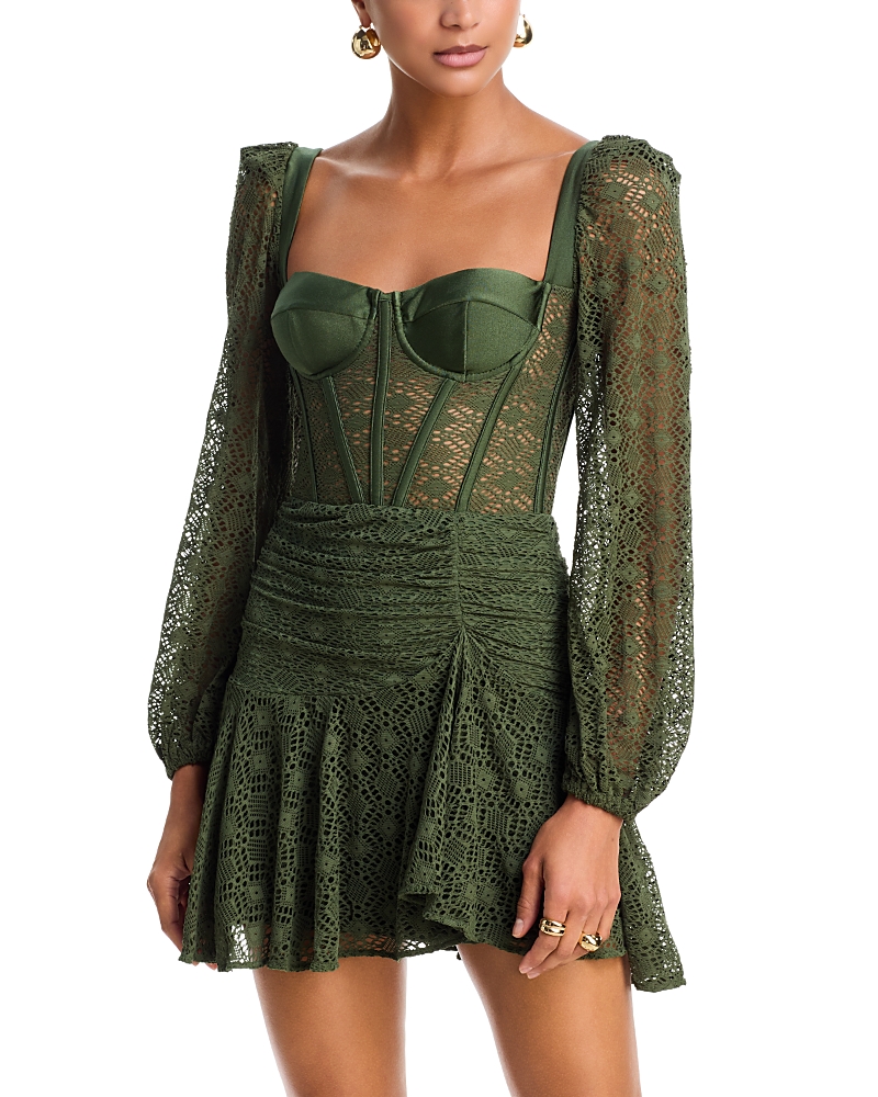 PatBO Sirena Mesh Long Sleeve Mini Dress