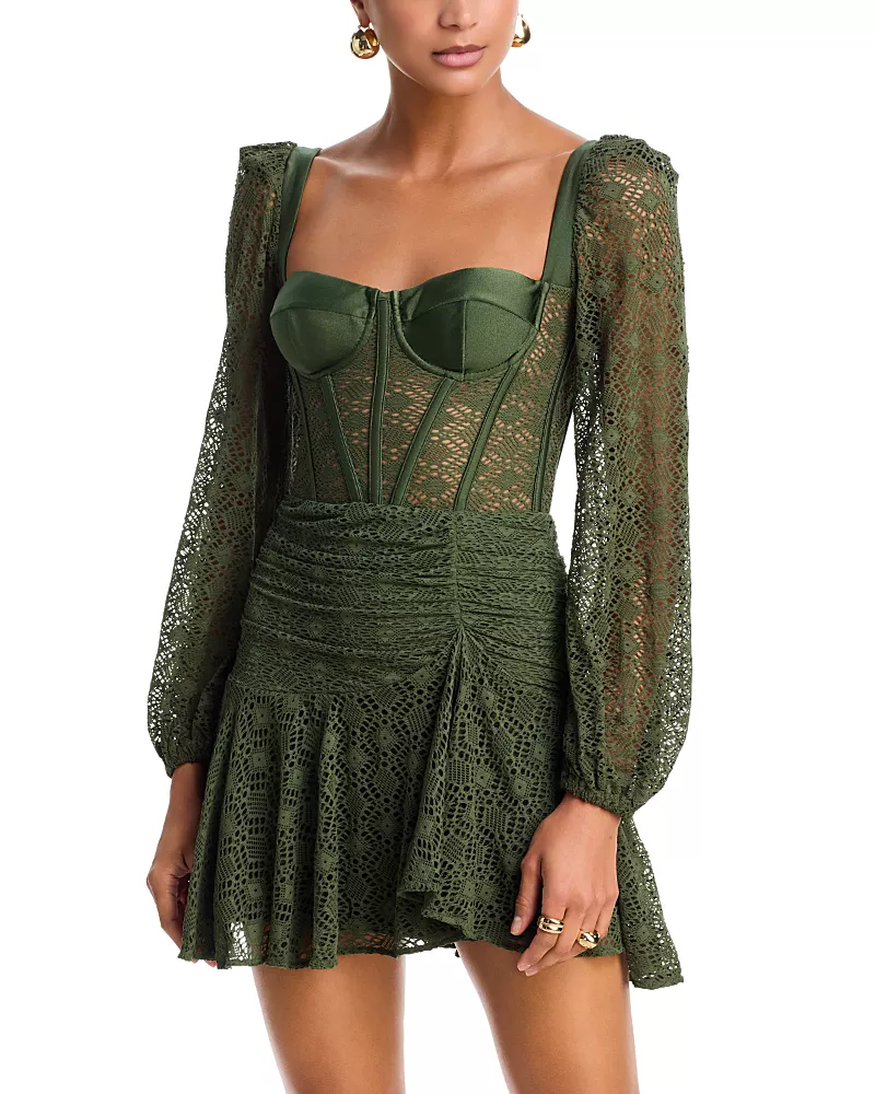 PatBO Sirena Mesh Long Sleeve Mini Dress