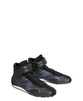  Men's Racing Mid-Top Trainers in Nylon and Leather