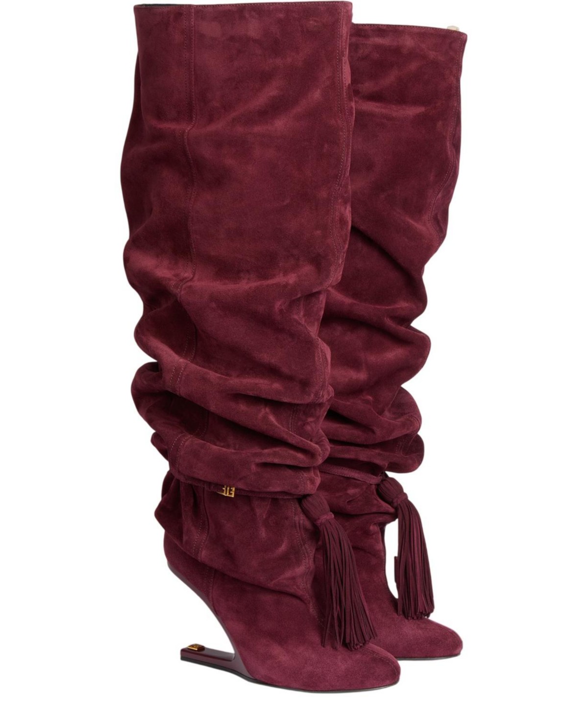No Wedge Suede Leather Thigh-High Boots with Tassel