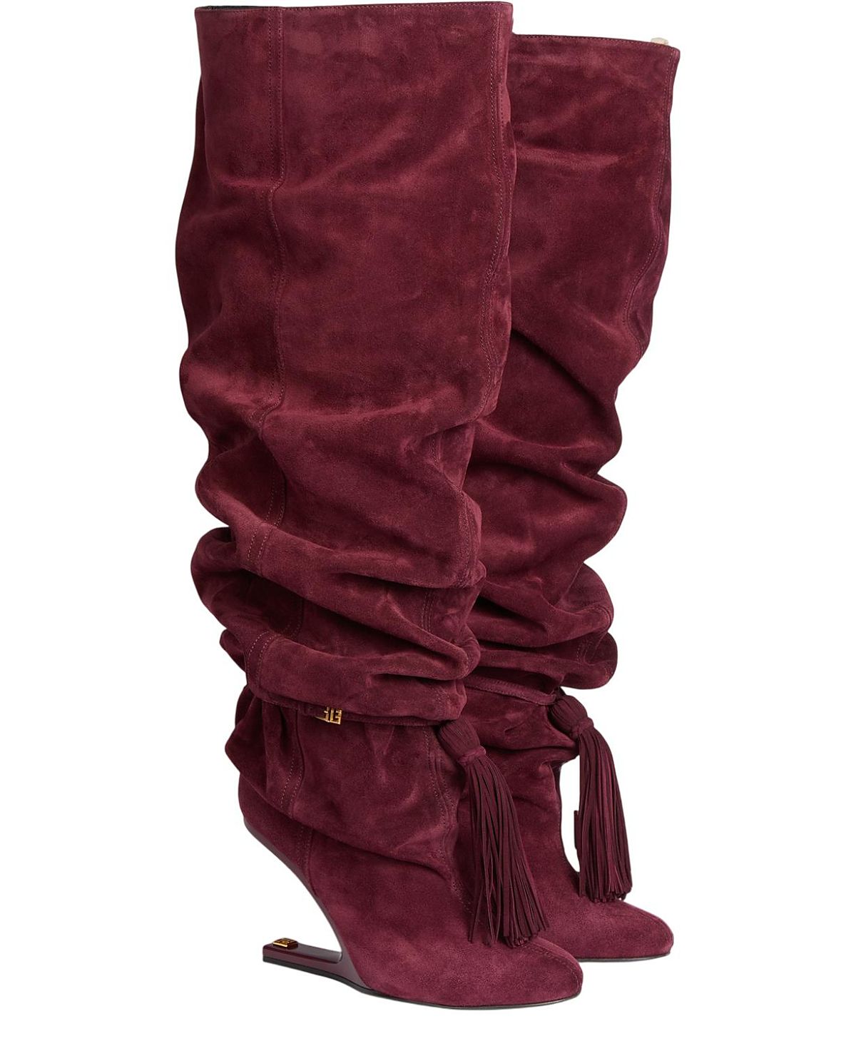 Balmain Women's No Wedge Suede Leather Thigh-High Boots with Tassel