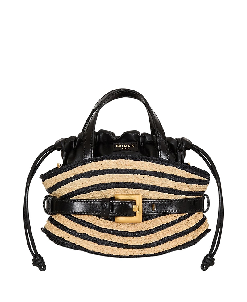 Balmain Mini Shuffle Bag in Smooth Leather and Raffia