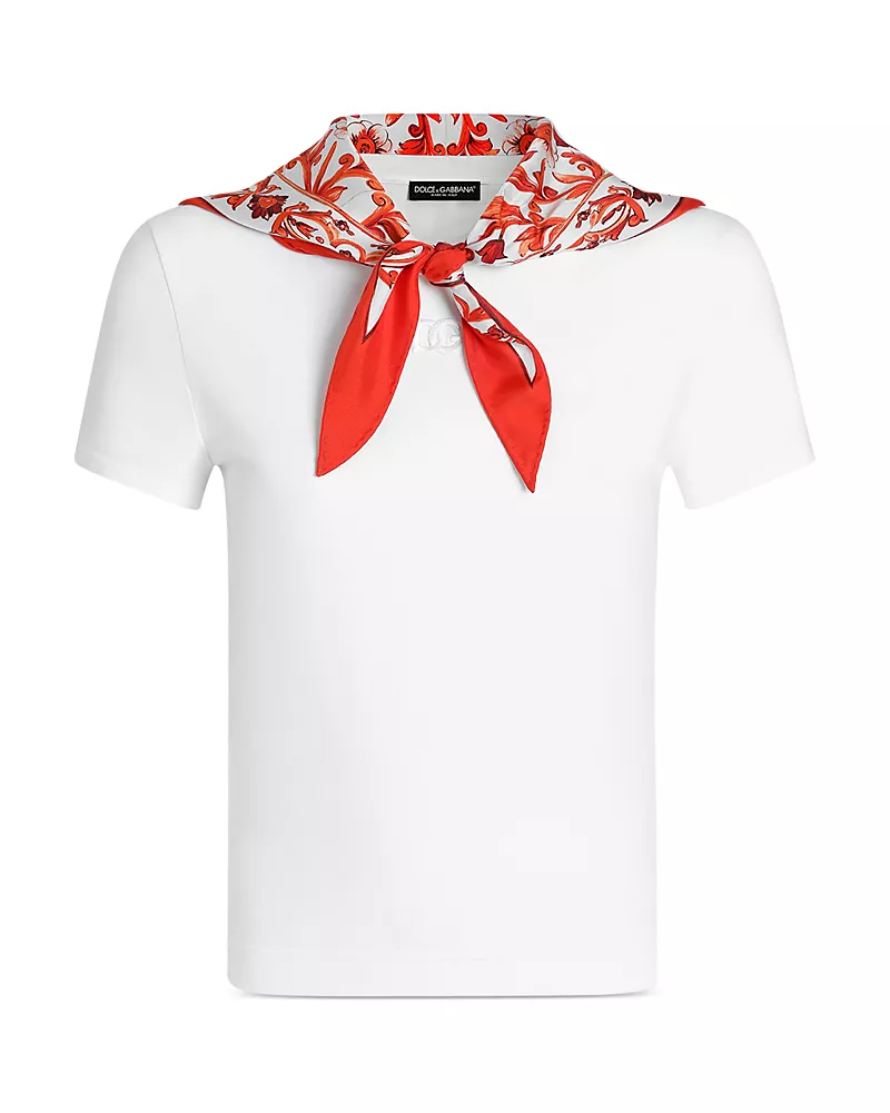 Dolce & Gabbana Embroidered Tee with Silk Scarf