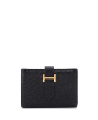 Pre-owned Pre-owned Hermes  Hermes Bearn Card Case Chevre Mysore In Black