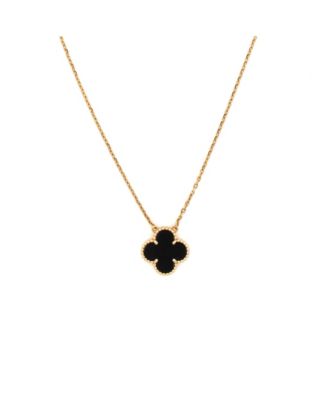  Vintage Alhambra Pendant Necklace 18K Gold and Onyx, 18.25"