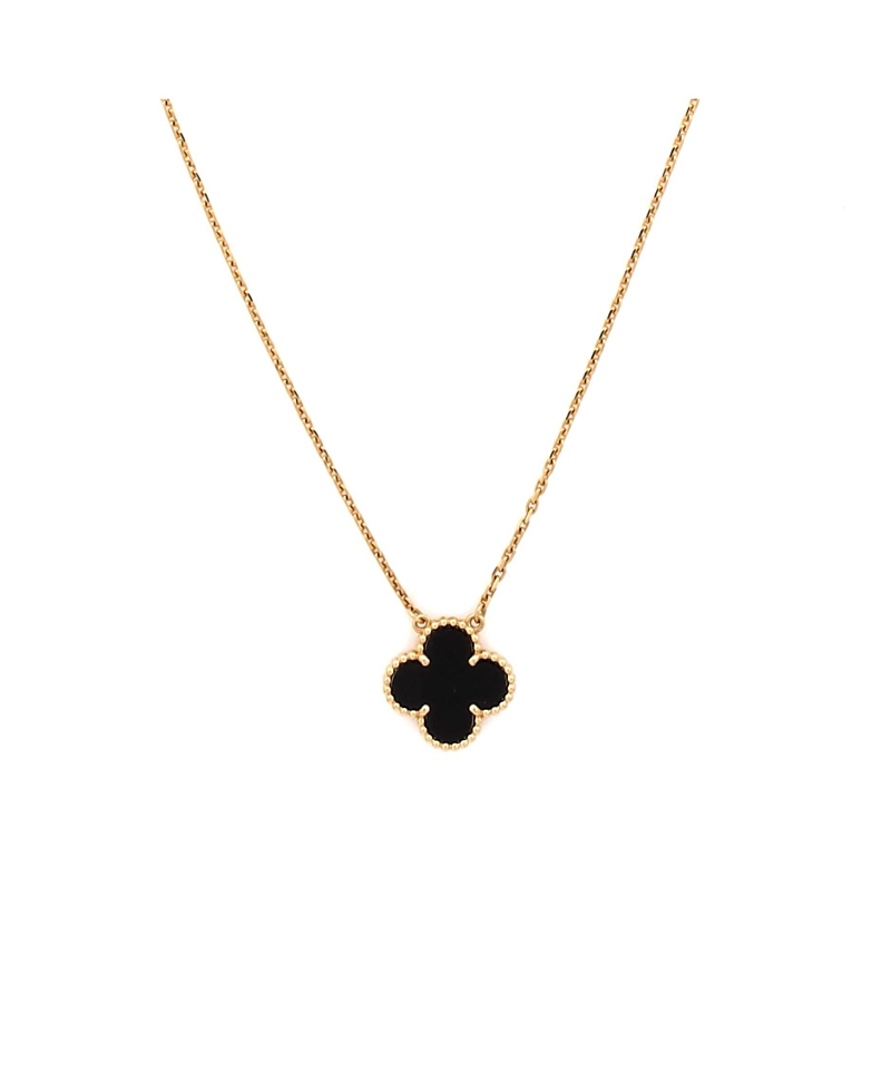 Pre-Owned Van Cleef & Arpels Vintage Alhambra Pendant Necklace 18K Gold and Onyx, 18.25