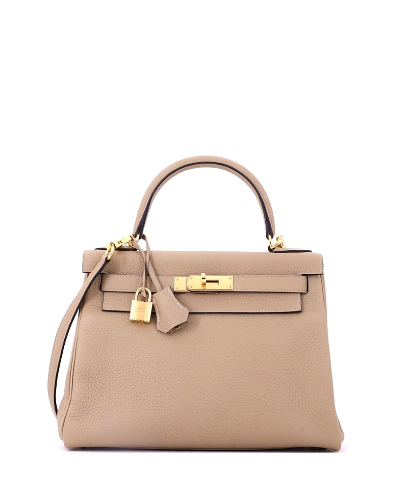 Pre-Owned HERMES Kelly 28 Handbag Light Clemence with Gold Hardware